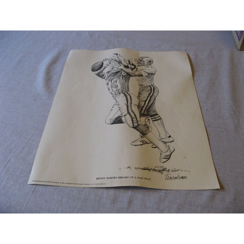 1981 FOOTBALL LITHOGRAPH PRINT BENNY BARNES SHELL OIL 11"x14" DALLAS COWBOYS